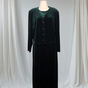 VTG Ronni Nicole II 2 Pc Maxi Dress Women's 16‎ Green Velvet Holiday Occasion